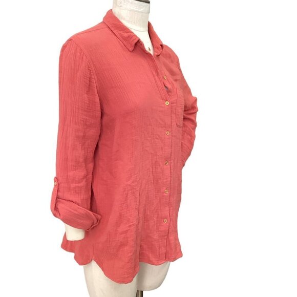 Anne Klein Cotton Gauze Lucile Button Up Top Sz M Dusty Cedar #68Q - Picture 4 of 11